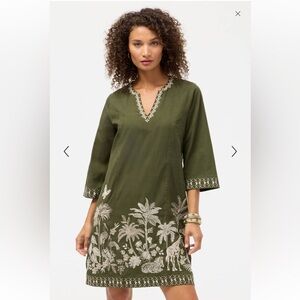 Johnny Was Riley Seamed Swing Dress Grape Leaf Green Embroidery Size Small NWT